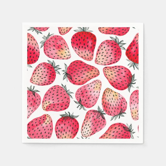 Aardbeien waterverf en inkt servet (Voorkant)