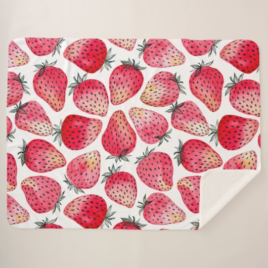 Aardbeien waterverf en inkt sherpa deken (Voorkant (horizontaal))