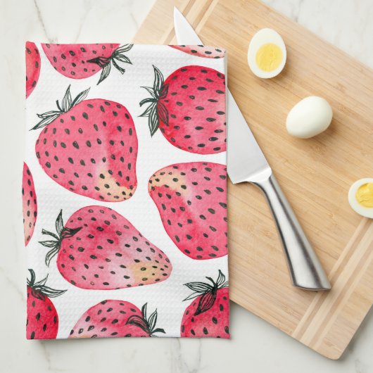 Aardbeien waterverf en inkt theedoek (Quarter Fold)