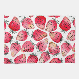 Aardbeien waterverf en inkt theedoek