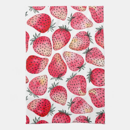 Aardbeien waterverf en inkt theedoek (Verticaal)