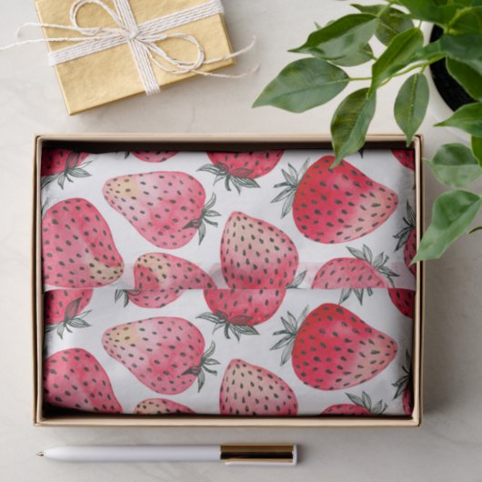 Aardbeien waterverf en inkt tissuepapier (Geschenk)