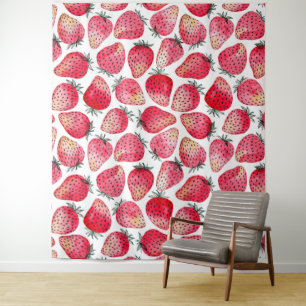 Aardbeien waterverf en inkt wandkleed