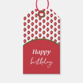 Aardbeien Waterverf Handbeschilderd op Blush Cadeaulabel