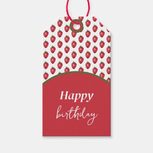 Aardbeien Waterverf Handbeschilderd op Blush Cadeaulabel (Voorkant)