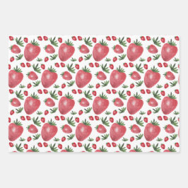 Aardbeien Waterverf Handbeschilderd op Blush Inpakpapier Vel