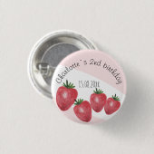 Aardbeien Waterverf Handgeschilderd op Blush Ronde Button 3,2 Cm (Voorkant /achterkant)