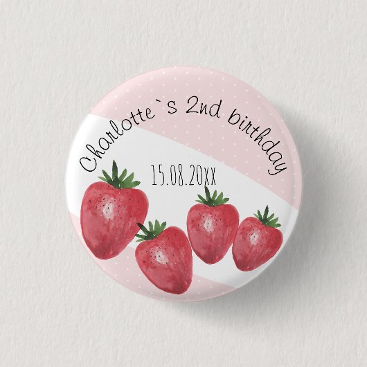 Aardbeien Waterverf Handgeschilderd op Blush Ronde Button 3,2 Cm (Voorkant)