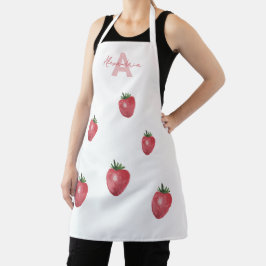 Aardbeien Waterverf met handbeschilderde monogramm Schort