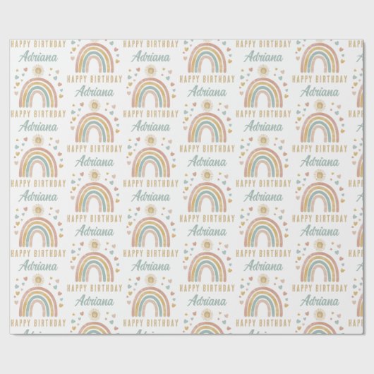 Aardbeien Waterverf Regenboog Zondag Naam Cadeaupapier (Vlak)