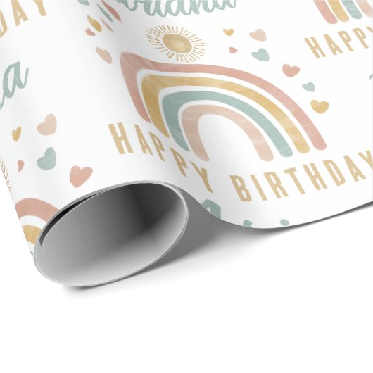 Aardbeien Waterverf Regenboog Zondag Naam Cadeaupapier (Rol Hoek)