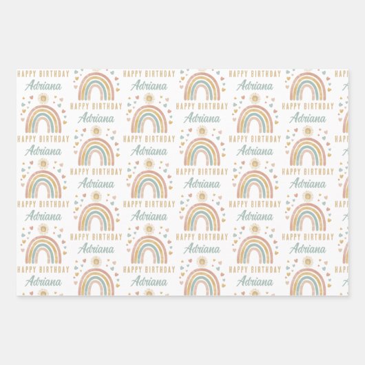 Aardbeien Waterverf Regenboog Zondag Naam Inpakpapier Vel (Voorkant 2)