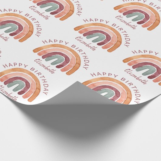 Aardbeien Waterverf Regenboognaam Birthday Cadeaupapier (Hoek)