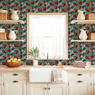 Aardbeien wijnstokken en bloesems behang