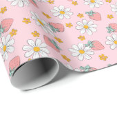 Aardbeien Witte Bloemen Schattige Cadeaupapier (Rol Hoek)