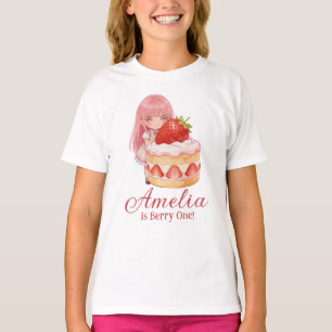 Aardbeien Zoete Waterverf Meisje 1e Verjaardag T-shirt