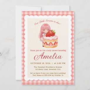Aardbeien Zoete Waterverf Meisje Baby Shower Kaart