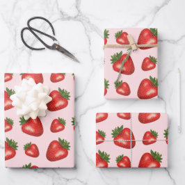 Aardbeien Zomer Fruit Patroon Op Roze Inpakpapier Vel