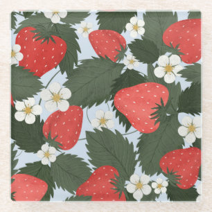 Aardbeien: zomerfruit patroon ontwerp. glazen onderzetter