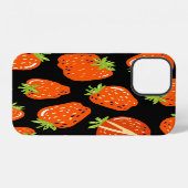 Aardbeien zwart: naadloze textuur iPhone hoesje (Achterkant horizontaal)