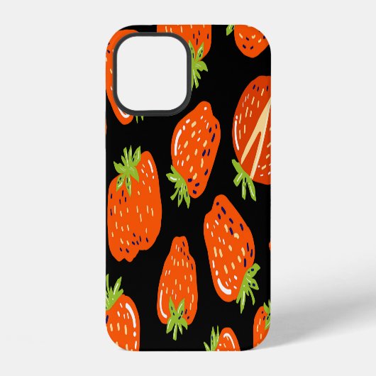 Aardbeien zwart: naadloze textuur iPhone hoesje (Achterkant)