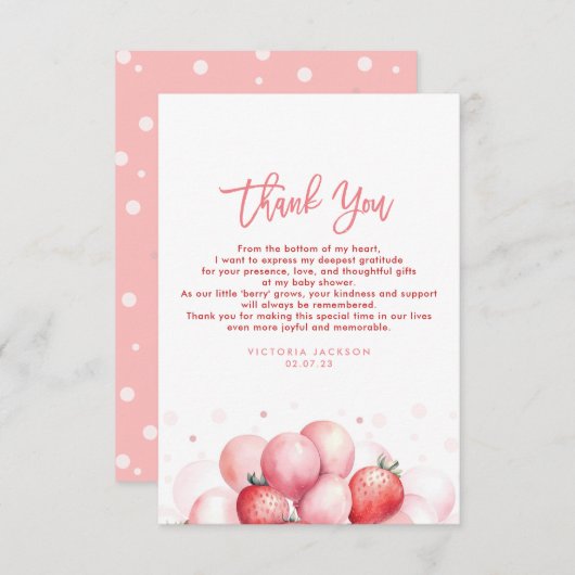 Aardbeienballonnen Baby shower klein dank u Bedankkaart (Voorkant / Achterkant)