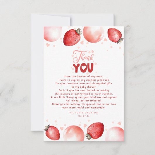 Aardbeienballonnen Baby shower klein dank u Bedankkaart (Voorkant)