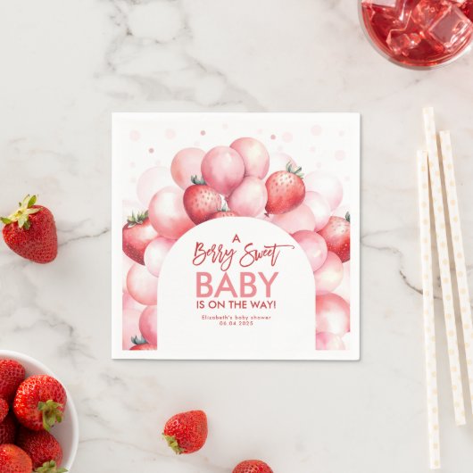 Aardbeienballonnen Rood en Roze Baby shower Servet (Insitu)
