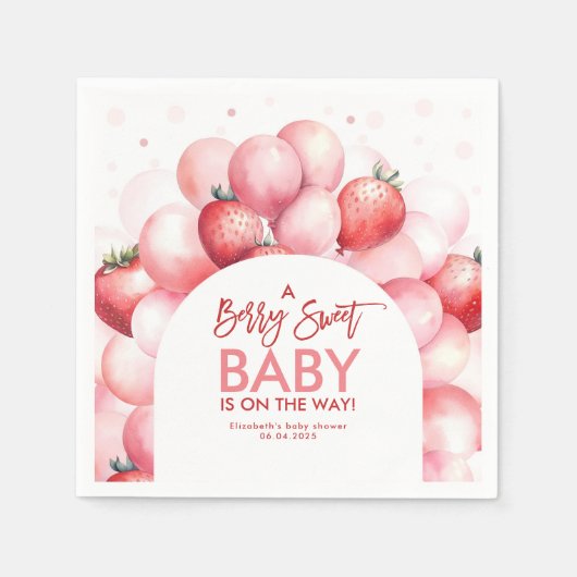 Aardbeienballonnen Rood en Roze Baby shower Servet (Voorkant)