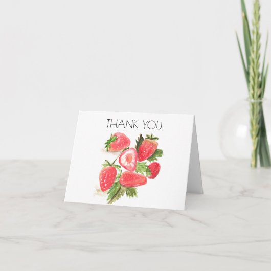 Aardbeienbes 1e Verjaardag Dank u Bedankkaart (Voorkant)