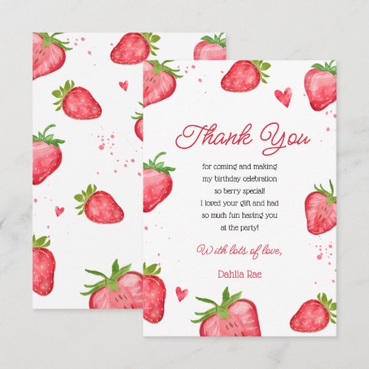 Aardbeienbes bedankje kaart (Voorkant / Achterkant)