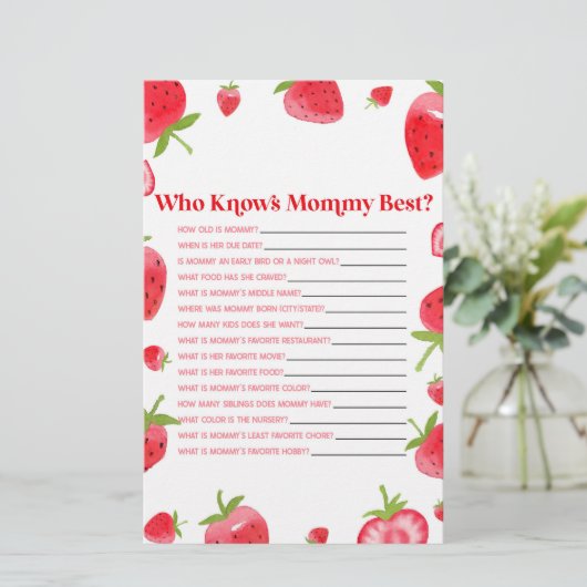 Aardbeienbes die weet mama Baby shower spel Briefpapier (Staand voorkant)