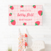 Aardbeienbes Eerste 1e Schattigee Baby Roze Verjaa Spandoek (Insitu)