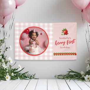 Aardbeienbes Eerste 1e Verjaardag Banner