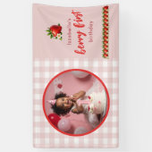 Aardbeienbes Eerste 1e Verjaardag Banner (Verticaal)