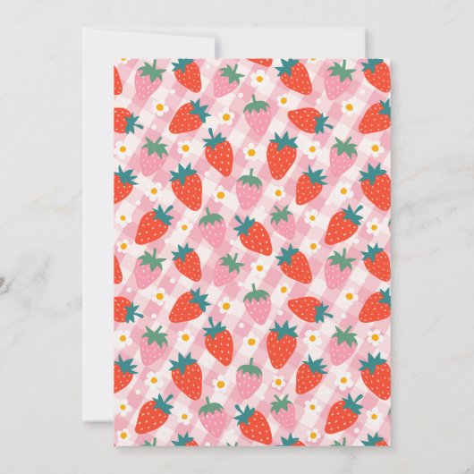 Aardbeienbes Eerste 1e Verjaardag Gingham Kaart (Achterkant)