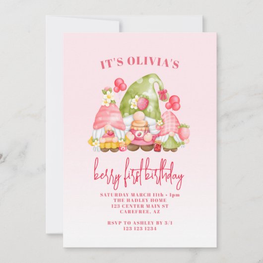 Aardbeienbes Eerste 1e Verjaardag Kaart (Voorkant)