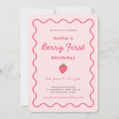 Aardbeienbes Eerste 1e Verjaardag Kaart (Voorkant)