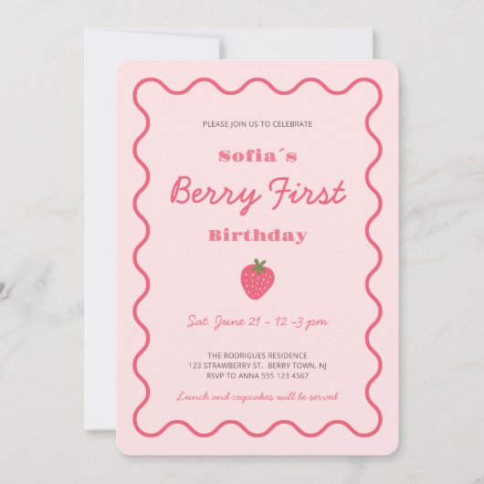 Aardbeienbes Eerste 1e Verjaardag Kaart (Voorkant)