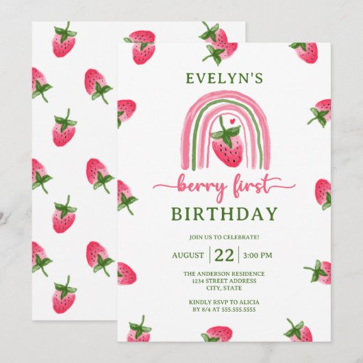 Aardbeienbes Eerste 1e Verjaardag Kaart (Voorkant / Achterkant)