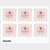 Aardbeienbes Eerste 1e verjaardag Pink Gingham Vierkante Sticker (Vel)