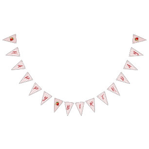 Aardbeienbes Eerste 1e verjaardag Pink Gingham Vlaggetjes