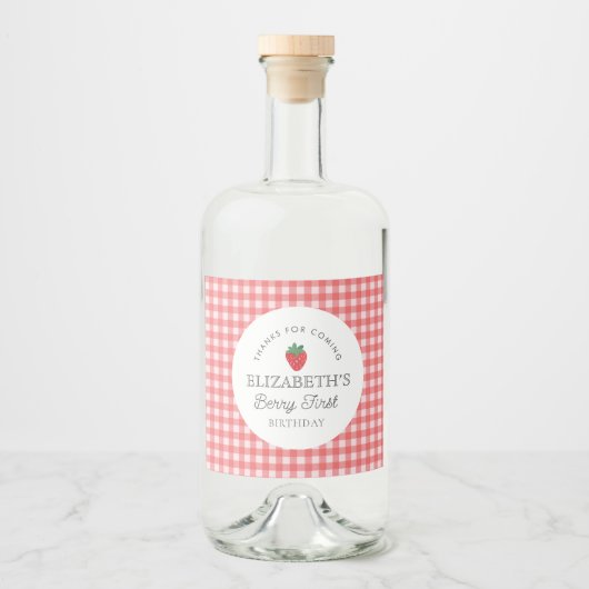 Aardbeienbes Eerste Picknick Verjaardag Likeurfles Etiket (Voorkant)