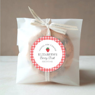 Aardbeienbes Eerste Picknick Verjaardag Ronde Sticker