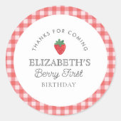 Aardbeienbes Eerste Picknick Verjaardag Ronde Sticker (Voorkant)