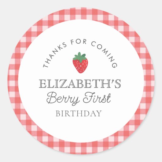 Aardbeienbes Eerste Picknick Verjaardag Ronde Sticker (Voorkant)