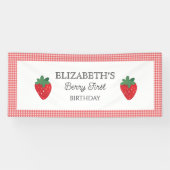 Aardbeienbes Eerste Picknick Verjaardag Spandoek (Horizontaal)
