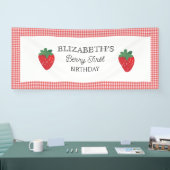 Aardbeienbes Eerste Picknick Verjaardag Spandoek (Beurs)