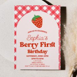 Aardbeienbes Eerste Roze Rood 1e Verjaardagsfeest Kaart