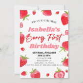 Aardbeienbes Eerste Roze Rood 1e Verjaardagsfeest Kaart (Voorkant)